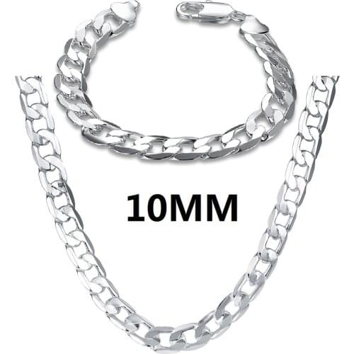 High quality 925 sterling Silver classic 10mm Geometric chain bracelet necklace for Mens woman Jewelry sets Fashion Party gifts