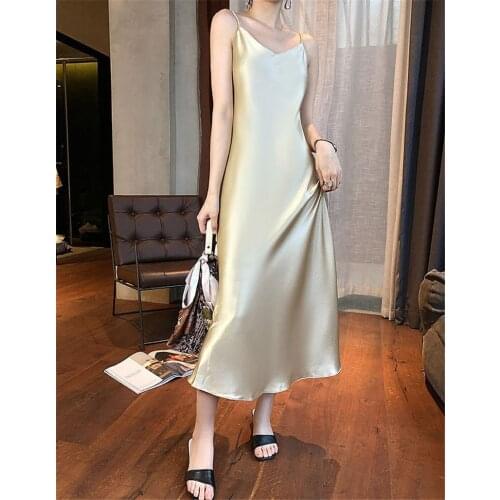 Solid Camisole Satin Dress Women Sleeveless Special Sale Plus Size Clothes Long Sexy Elegant Dresses 2021 Summer New