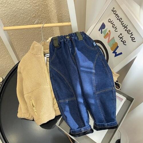 Winter 2021 New Childrens Jeans Korean Style Baby Trousers Boys Plus Velvet Thick Pants Toddler Denim Pants Baby Clothes 2-7Y