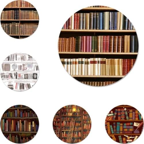 58mm Colorful Book Library Icons Pins Badge Decoration Brooches Metal Badges For Clothes Backpack Decoration