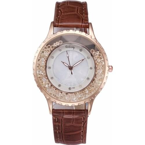 100pcs/lot gogoey-122 quicksend leather watch fashion lady rose gold case drift sand wristwatch luxury hour wholesale watch