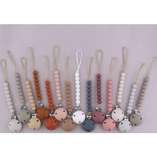 22/25CM BPA Free Eco-friendly Silicone Soother Weaning Tableware Style Flexible Relief Teething Pain Pacifier Chain Clip