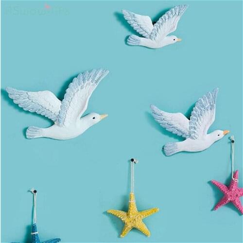 3PCS/Set Mediterranean Style Seagull Seabird Resin and Peace Pigeon Ocean Wall Living Room Bedroom Decoration Background Wall