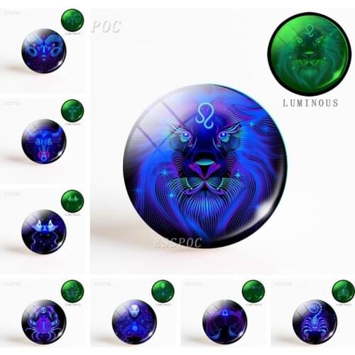 5pcs/set12 Zodiac Sign Constellation Luminous 25 MM DIY Glass Cabochon Glow Jewelry Handmade Making Birthday Gifts