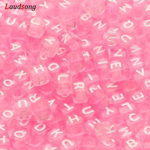 6*6mm Pink Mixed Letter Acrylic Beads Square Loose Alphabet Beads For Jewelry Making Diy Bracelet Necklace