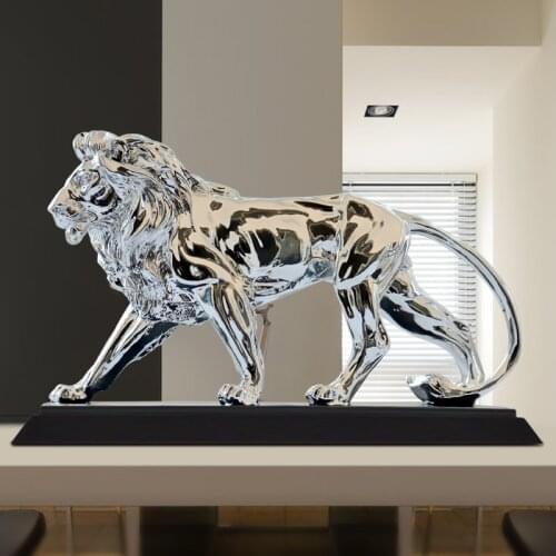 AFRICAN FEROCIOUS LION SCULPTURE STATUE SILVER DOMINEERING ANIMAL LION HOME FURNISHINGS DECORATION