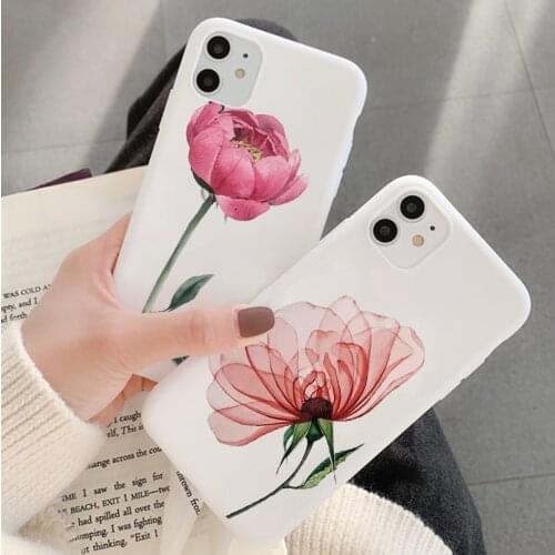 White Matte Phone Coque For iPhone 12 11 Pro Xs Max 12mini 7 8 6 6s Plus 5 5s SE 2020 X XR Flower Rose Silicone Cover Case Funda