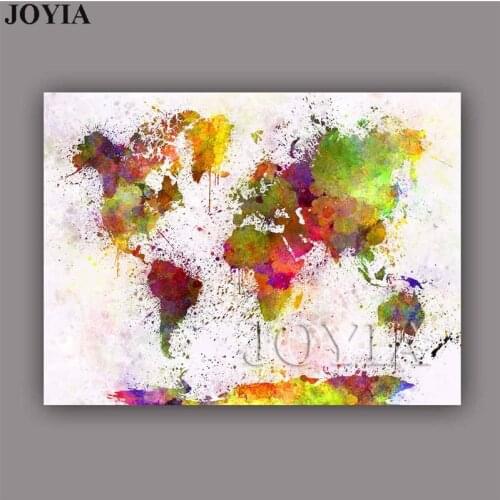 Large Watercolor Canvas Art Picture Maps World Map Wall Painting Colorful Art Prints For Living Room Office Meeting Room Decors