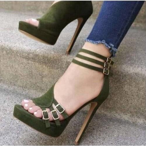 Sexy Green Platform Buckle Strap Women Sandals Cut-out Peep Toe Stiletto Heel Gladiator Sandals Shoes Women Customized