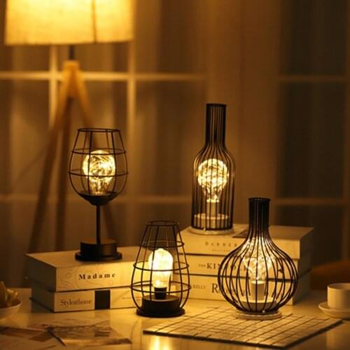 Decoration Night Light Red Wine Glass Bottle Vase LED Table Lamp Iron Nordic Style DC 4.5V Copper Wire Nightlights For Home