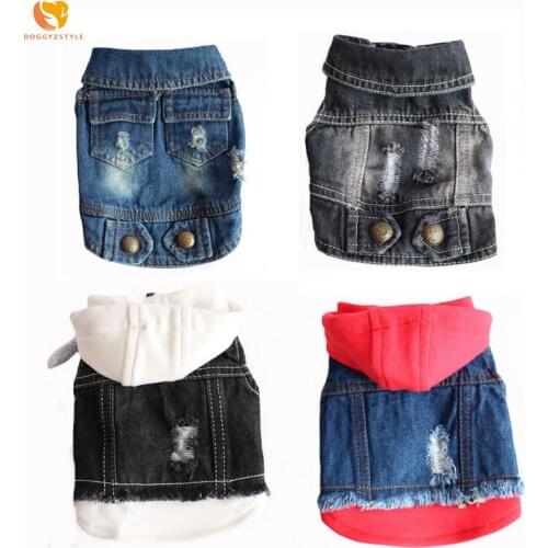 Dog Cat Coats Denim Hooded Cave Jean Vest Spring Summer Pets Dogs Clothes Jeans Ripped Puppy Jacket S M L XL XXL DOGGYZSTYLE
