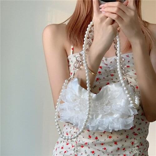 Elegant Women Pearl Chain Crossbody Bag Simple Solid Color Female Mini Shoulder Bags Fashion Design Ladies Small Purse Handbags