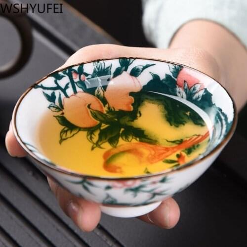 WSHYUFEI Jingdezhen Ceramic tea set tea Cup Tea set Master Cup Chinese style pattern teacups Tea accessories Puer cup set 4pcs