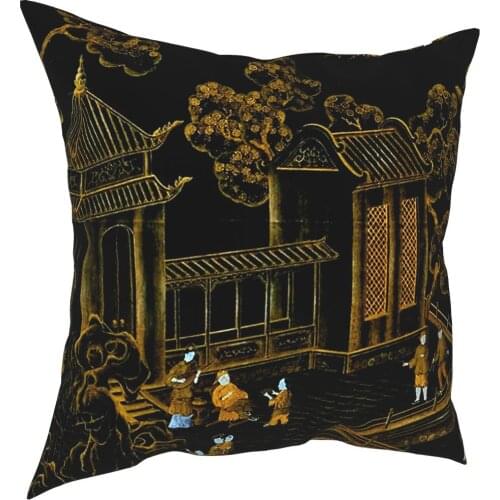 China Black And Gold Oriental Silk Pillow Cover Decoration Cushions Throw Pillow for Living Room Polyester Double-sided Printing