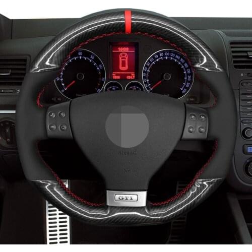 Hand Sew Black Genuine Leather Car Steering Wheel Cover For Volkswagen VW Golf GTI 5 (V) Golf R32 Scirocco Tiguan(R-Line)