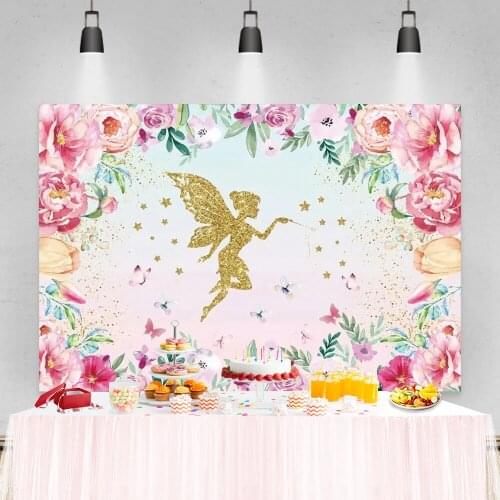 Laeacco Watercolor Flowers Butterfly Elves Stars Photography Backgrounds Baby Shower Backdrops Newborn Photophone Photo Studio