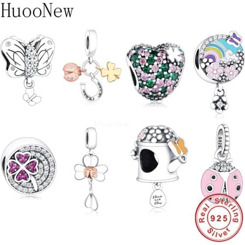 2019 Summer 925 Sterling Silver Horseshoe Clover Ladybird Dangle Charm Fits Original Charms Bracelet Bangle DIY Jewelry
