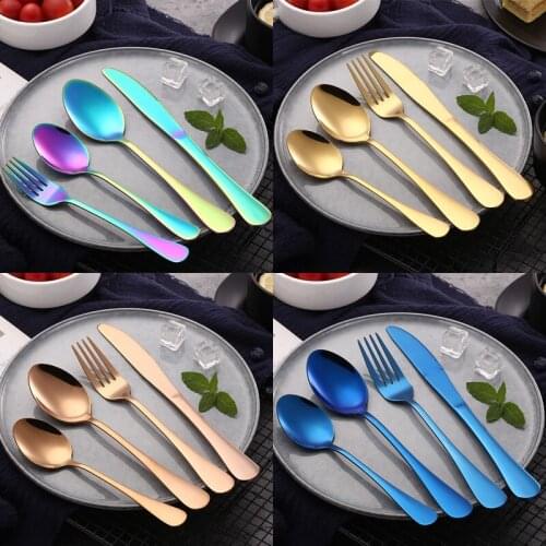4pcs Dinner Wedding Travel Cutlery Spoon Stainless Steel Fork Scoops Silverware Set OCT998