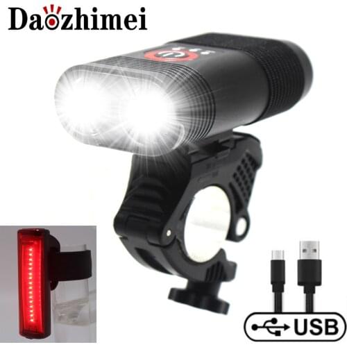 Micro Bicycle Light with 18650 Built-in Batteries USB Rechargeable Bike Light 2-XML LED lamp 5 modes Flashlight