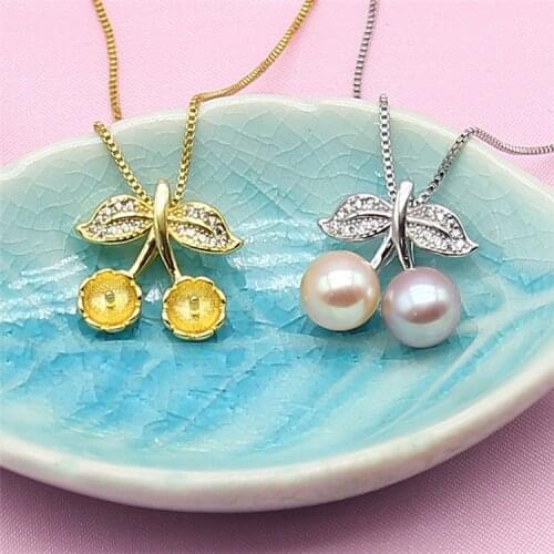 Wholesale Cherry Shape Gold Plated Pendant Mountings Findings Jewelry Settings Parts for Pearls Beads Stones, 10pcs/lot