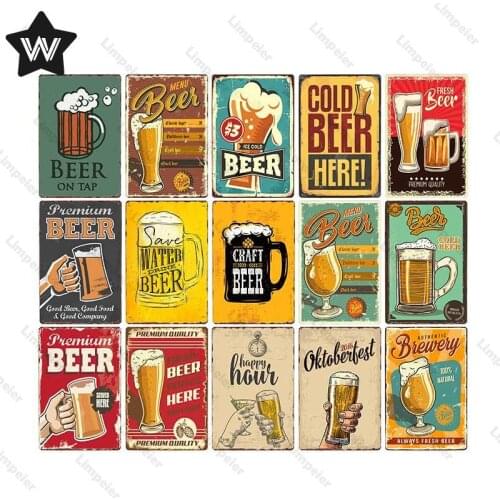 Beer Metal Tin Sign Vintage Style Tin Plaque Metal Poster Wine Metal Plate Tin Plaque Retro Tin Sign for Man Cave Club Bar Decor