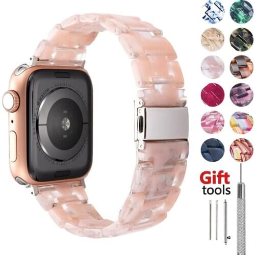 Resin Watch Band For Apple Watch 6 5 4 44mm 40mm 42mm 38mm transparent strap Replacement Bracelet For iWatch Band Series 3 2 1