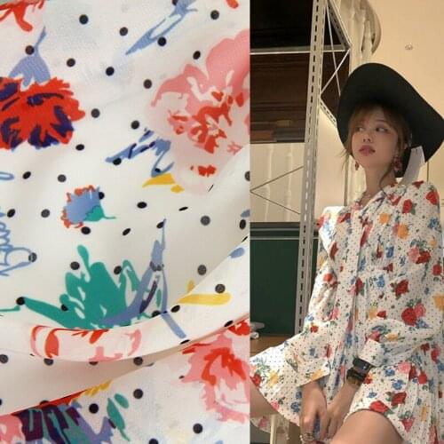 50x145cm Rose Printed Chiffon Polyester Fabric Cloth Material Factory Custom Shirt Dress Sewing Handmade Shirt Scarf Fabric