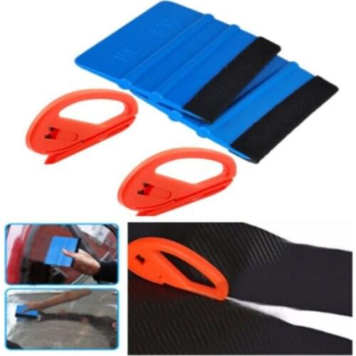 2pcs/set Car Glass Windows Film Scraper Film Wrapping Tool Blue Squeegee Felt Edge Scraper Auto Foil Tool Car Wash Maintenance