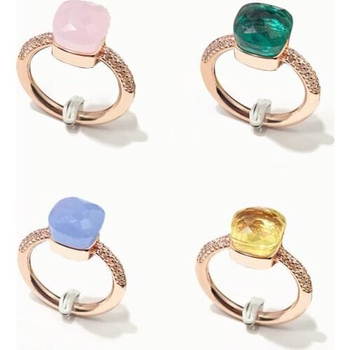 Top Quality 21 Colors Waterdrop Style Original Crystal Stone Rings For Women Rose Gold Color Luxury Jewelry