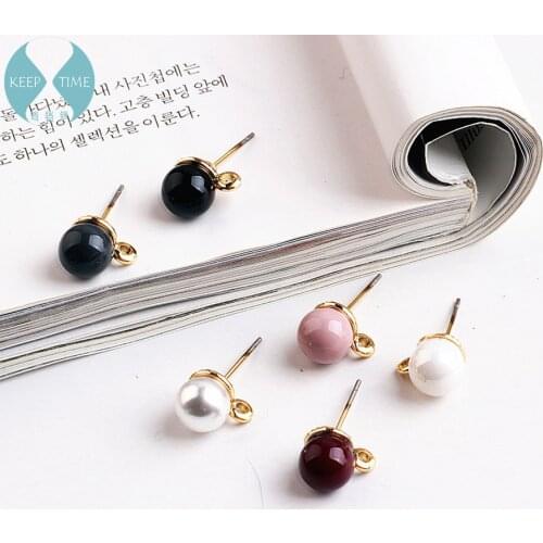 DIY handmade jewelry accessories Korea pearl ball stud earrings earrings simple alloy pendant pendant material