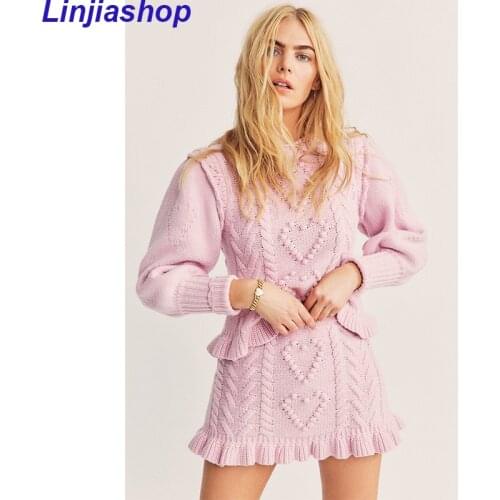 Retro Two Piece Sets Women Long Sleeve O Neck Knitted Pullover Sweaters Tops Bohemian Mini Skirt Chic Beach Vacation Women Sets