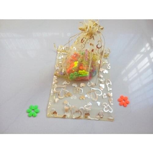 Gold heart organza bags 11x16cm 300pcs jewelry packaging display bags gifts drawstring bag pouch jewelry bag for bracelets