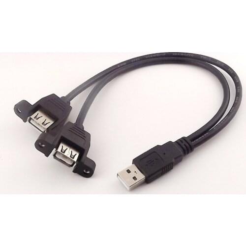 1pc USB 2.0 A Male to 2x USB A Female w/ Screws Panel Mount Y Splitter Adapter Cable 30cm