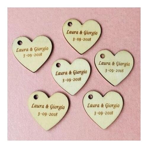 100pcs Personalized Engraved Wood Love Heart Centerpieces Heart Wedding Table Decoration Favors Customized heart gift Tags 25mm