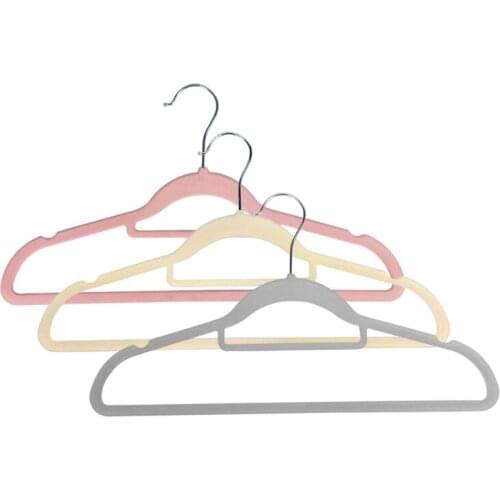 20 Pcs Dual Position Flocking Clothes Hangers with Tie Bit , 38-45 Cm Drying Racks for Hotel , Anti-slip , Storage Rack