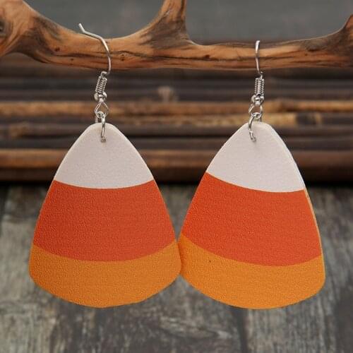 2021 Wholesale European and American New Halloween Three-color Orange White Simple Leather Earrings for Female Ear Hook Earrings