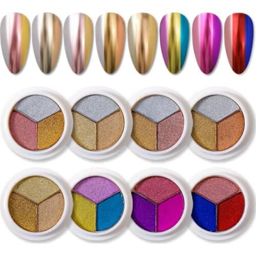 3Color/Box Gold Silver Pink Nail Mirror Glitter Powder Nail Art Gel Polishing Chrome Flakes Pigment Dust Decorations