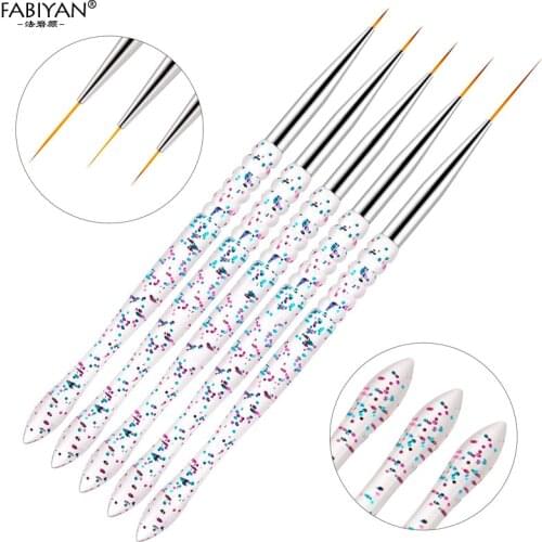 5Pcs/Set Nail Art Liner Lines Fin Brush Painting Drawing Pen Acrylic Handle UV Gel DIY Design 7/9/11/15/20mm Manicure Tools