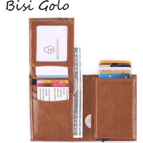 BISI GORO 2020 Vintage Credit Card Holder Crazy Horse Handmade Leather Men Wallets Multi-Functional Coin Purse Wallet For Men