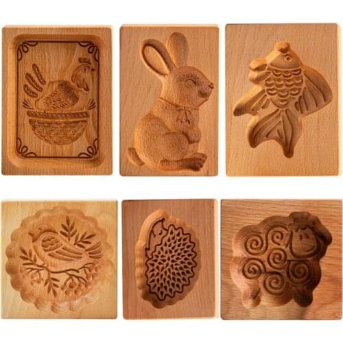 Animal Carving Wooden Kitchen Biscuit Mold Non-stick Mold Home Printing Tools Mooncake Mold Pastry Tools Hand-pressed Baked