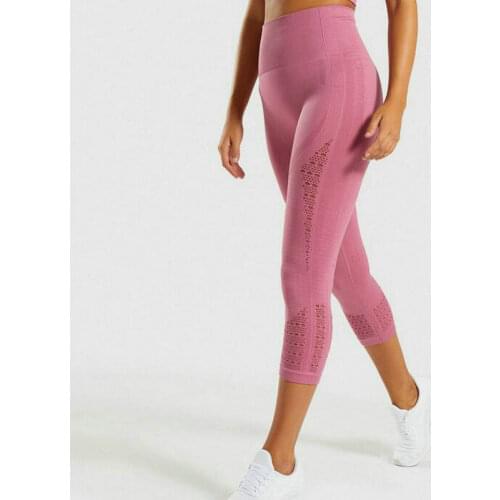 Energy Seamless Women Sports Capris Yoga High Elastic Waist Solid Skinny Stretch Pants Cropped Leggings Squatproof Gym Tights