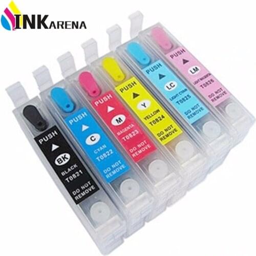 T0821 cartridge For Epson Stylus R270 R390 RX590 TX700W TX800W T50 TX720 TX700 TX800 RX610 printers Refillable with ARC Chips