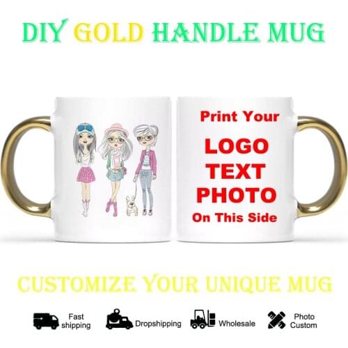 Ceramic Three girls mug Gift Box Gold handle cup DIY photo Coffee mugs cup customized pictures DIY images print cups KTDZ-RW-008