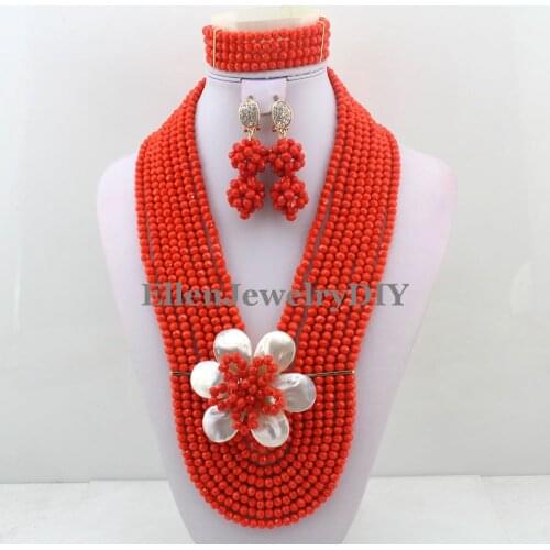 Classic African Nigerian style Wedding Crystal Beads jewelry set Wedding bridal Bracelet Earrings necklace Jewelry set W11880