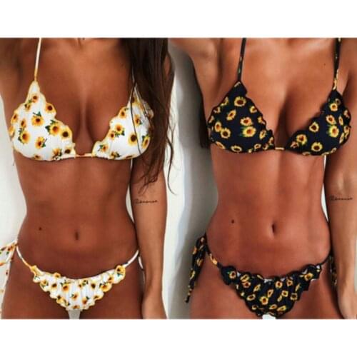 Sunflower Printed Bikini Set Sexy Swimwear Women 2021 Mujer Push Up Padded Biquini Bathers Bandage Bathing Suit Swimsuit Bikini