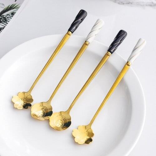 Korean spoon golden ceramic coffee spoon stainless steel 304 stainless steel spoon ice cream scoop