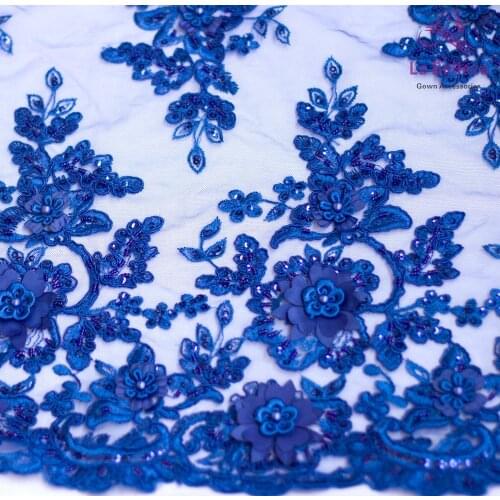 La Belleza New Red handmade 3D flowers/beaded wedding/evening dress lace fabric 49'' width 1 yard