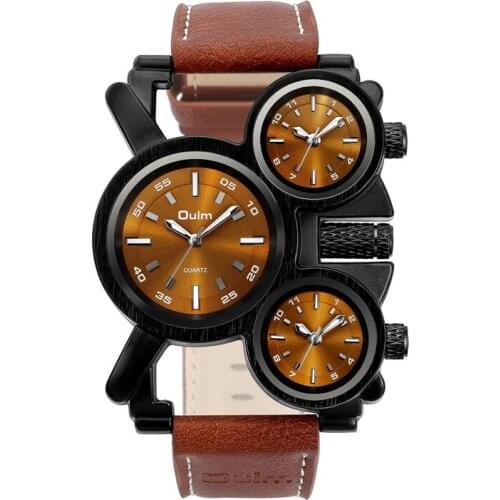 Retro Mens Watch Quartz Movement Male Watches Multiple Time Zone Sport Wrist Watch Leather Fashion Casual Clock 2021