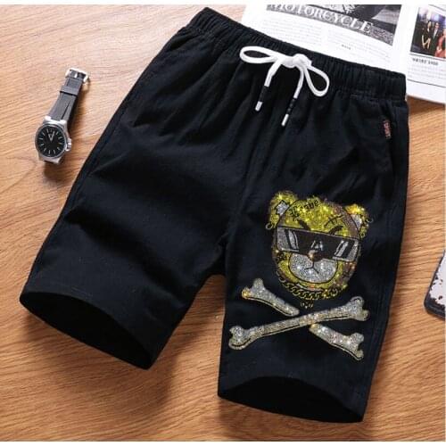 Hot drill New Summer Mens Shorts Cotton Men Clothes Rhinestones Elastic Waist Beach Shorts Plus Size 4XL