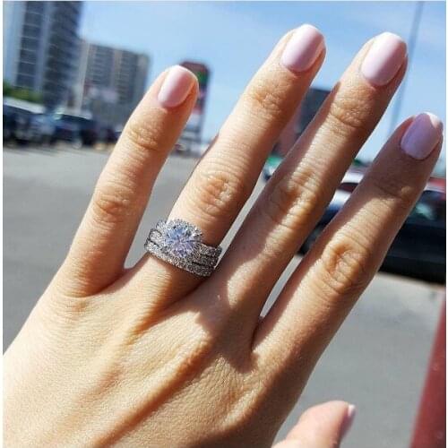 Black Friday 2018 New Cushion Cut Finger Ring Sets for Women Jewelry Pure Wedding Engagement Rings R4210X